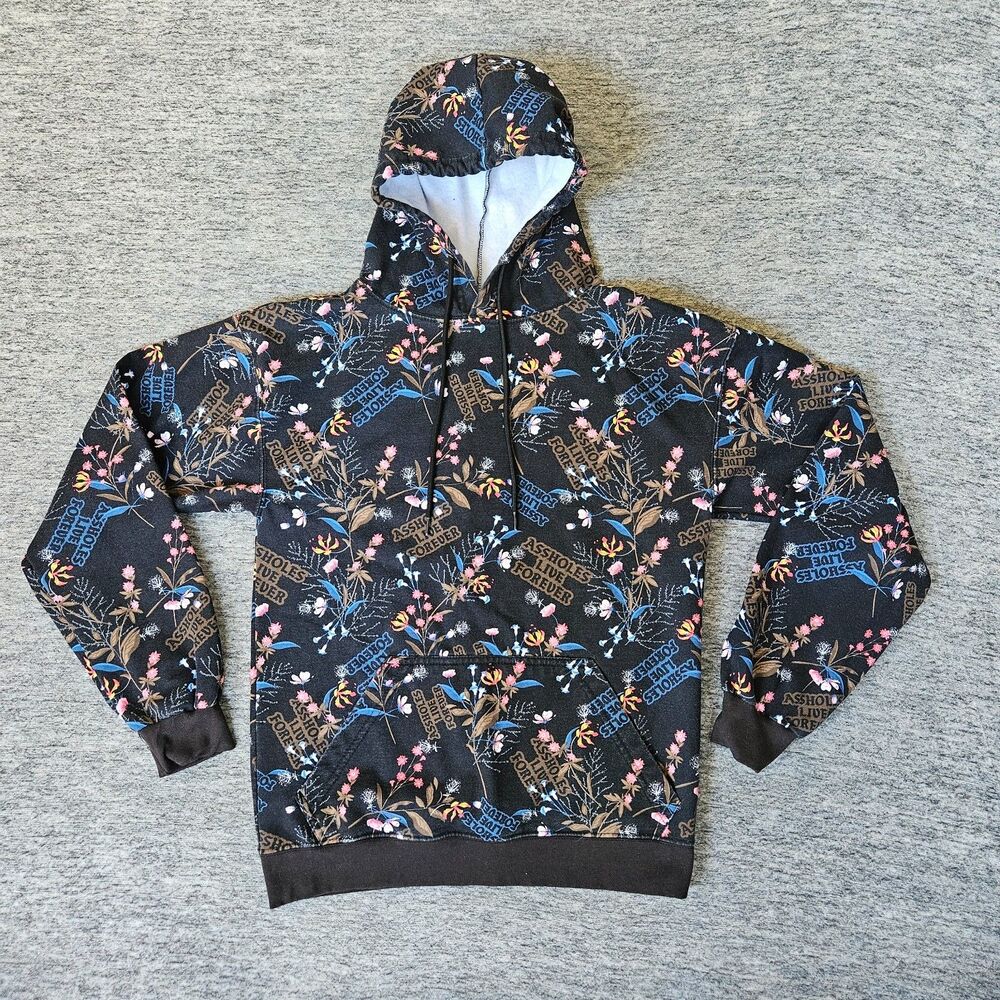 Assholes*s Live Forever Hoodie Mens Small Black Logo Sweatshirt All Over Print